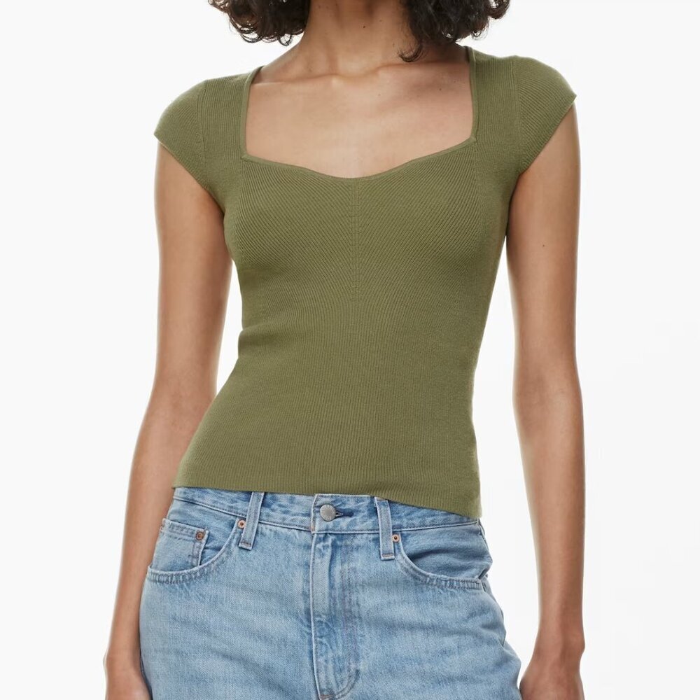 NWT Aritzia Tuscany Top Ribbed Knit Bosana Green Sz M